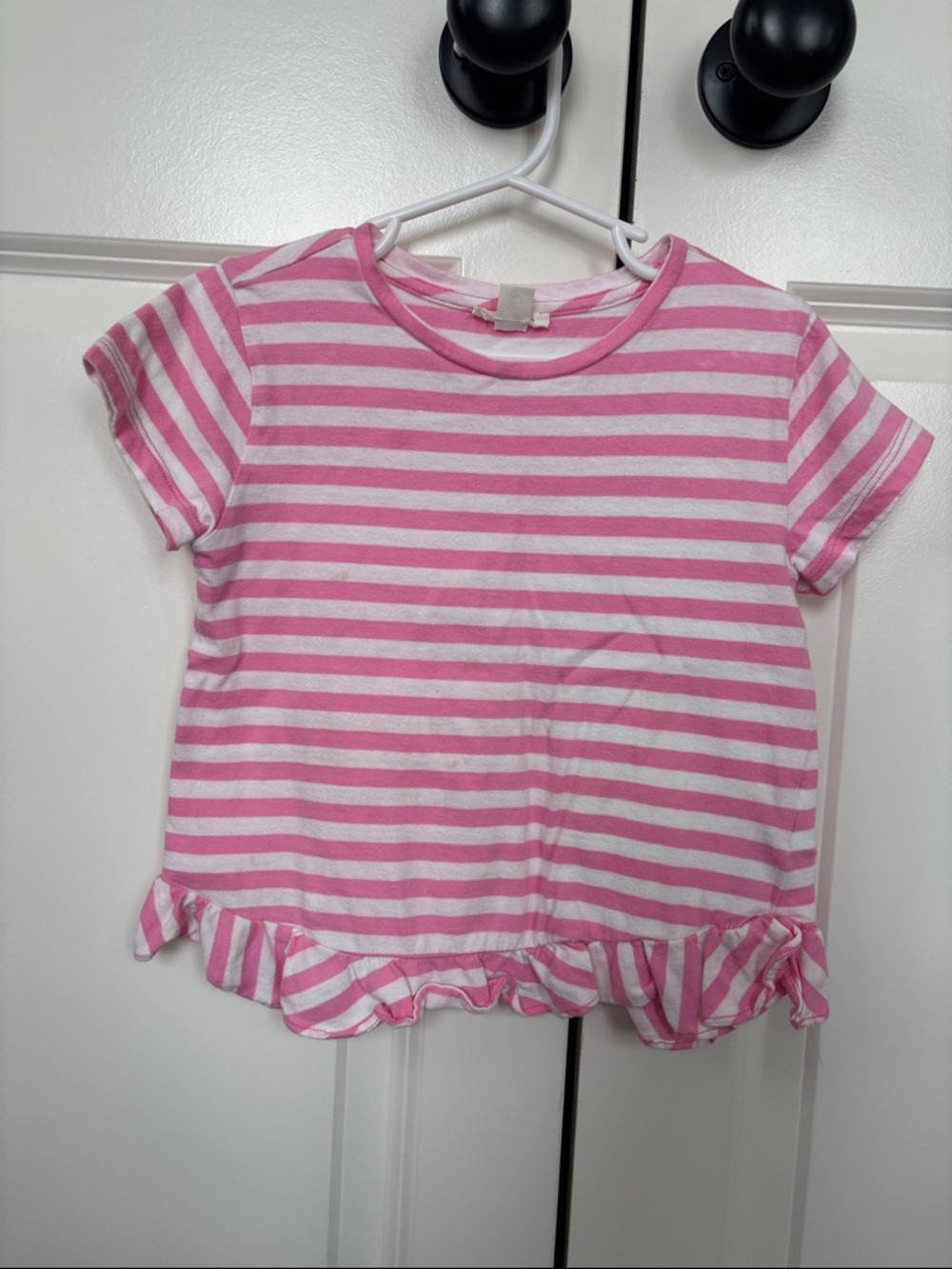 Crewcuts Pink & White Striped Ruffle-Hem Tee